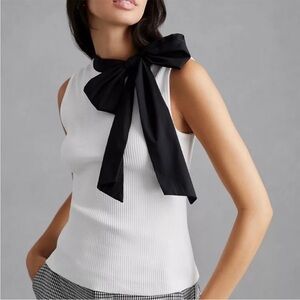 Anthropologie | Dolan Black Tie-Neck on White Ribbed Tank